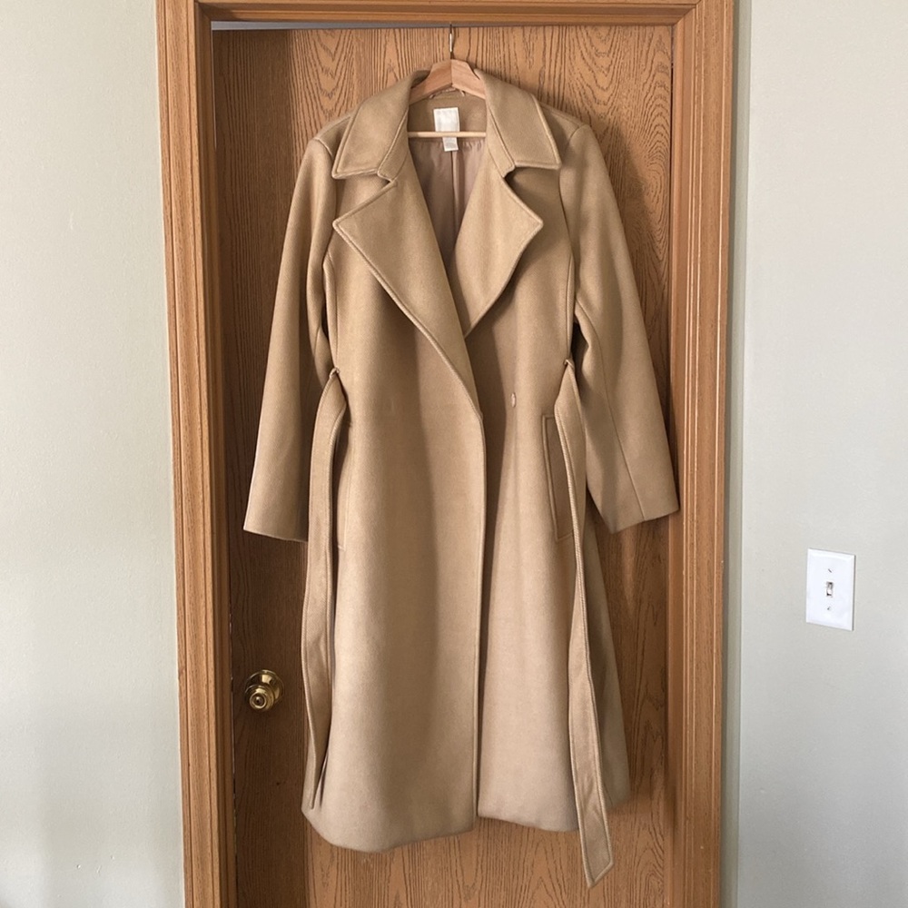 H&M single breasted coat with waist tie